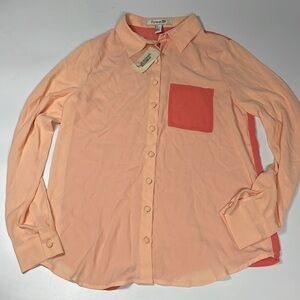 NWT Forever 21 Orange Sheer Button Front Blouse Top Size Small S